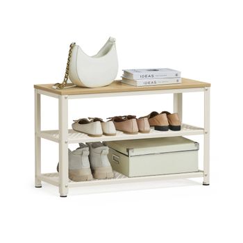 Zapatero con Banco Marrón Rústico y Negro, Beige Roble + Blanco Clásico / 30P x 73A x 45A cm