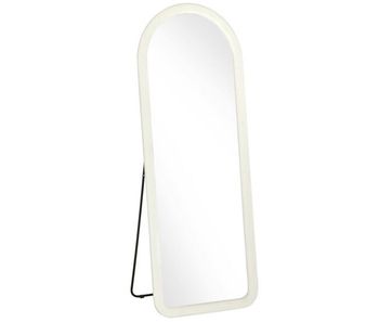Homcom espejo de cuerpo entero, 160x60 cm, espejo de pie, marco arqueado aterciopelado, independiente, apoyado y de pared, para dormitorio, salón, vestidor, crema