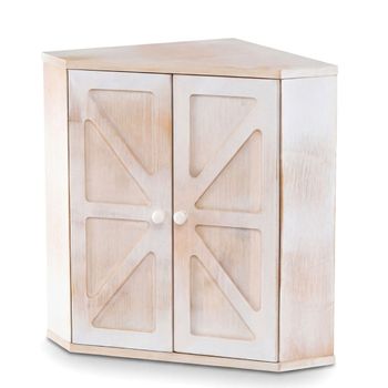 Costway Caja de Pan Esquinera de Bambú Doble Capa con Estante Ajustable Gran Capacidad Estilo Rústico para Encimera de Cocina Blanco