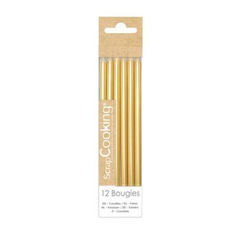 12 Velas Largas Doradas - 12 Cm