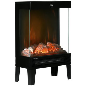 HOMCOM Chimenea Eléctrica 1000W/2000W Calentador de Chimenea con Llama LED Ajustable hasta 15-20 m² 40,5x20x62 cm Negro   Aosom España