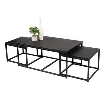 Juego De 3 Mesas Auxiliares Nido Cuadradas Colección Soho - Estilo Industrial, Color Negro, Dimensiones 100x60xh45 Cm.