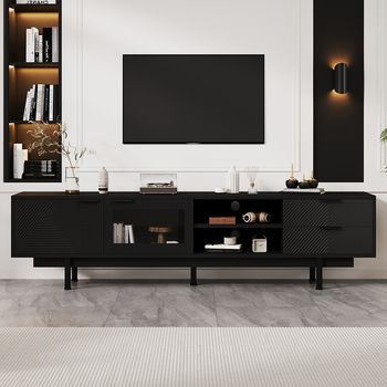 Sweiko Mueble Para Tv 200x40x50,5 Cm 2 Puertas 2 Cajones Gran Capacidad De Almacenamiento Carga De 45 Kg Diseño Sobrio Y Moderno Negro