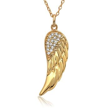 Cadena de plata 925 chapada en oro amarillo con alas de ángel