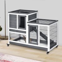 pawhut pawhut  conejera de madera con ruedas para interior jaula de 2 pisos con rampa y 2 bandejas extraibles 110x50x88cm gris
