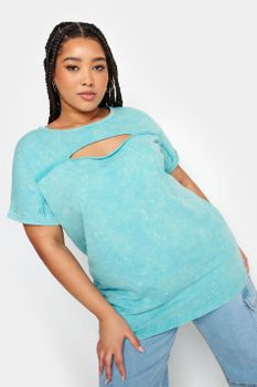 Yours Camiseta Cut Out De Algodón Azul Agua , Mujer Curvy Y Tallas Grandes, Yours