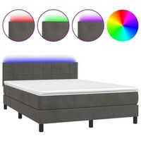 estructura de cama led con cabecero con somier y cubrecolchon 140x200 cm tela de terciopelo gris oscuro tdl0207705