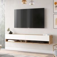 mueble tv suspendido laitila aglomerado 180x32x30 cm roble rustico  blanco encasa