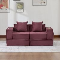sofa convertible de 2 plazas moderno en tela con puff de almacenamiento y portavasos 2 cojines ideal para salon o rincon de lectura