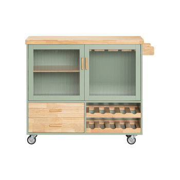 Carrito auxiliar de cocina con 2 cajones y 2 puertas madera verde