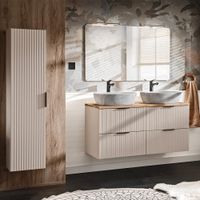 conjunto de muebles con doble lavabo paneles de melamina y mdf beige