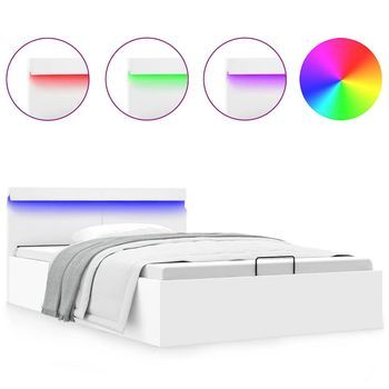 Cama Canapé Hidráulica Con Led Sin Colchón Blanco 120x200 Cm Vidaxl
