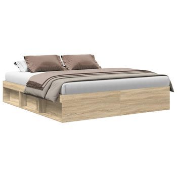 Cama Doble | Cama Para Adultos | Estructura De Cama Roble Sonoma 200x200 Cm