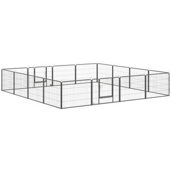 PawHut Parque para Cachorros, 16 Segmentos y 60 cm de Altura, Corralito para Mascotas Perros Valla para Cachorros Jaula para Ejercicio y Entrenamiento Al Aire Libre, Malla con 2 Puertas de Acero Gris