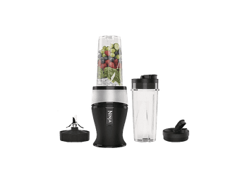 Batidora de vaso - Ninja QB3001EUS, 700 W, 0.47 l, 18000 rpm, 2 Vasos incluidos, Negro y Plata