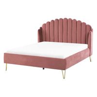 cama con somier de terciopelo rosa 140 x 200 cm patas de metal cabecero retro capitone ambillou