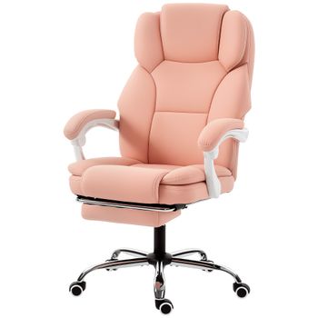 HOMCOM Silla de Oficina Ergonómica Reclinable en Cuero Sintético Altura Regulable Rosa   Aosom España
