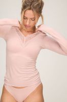 hunkemoller camiseta super suave con cuello en v de encaje y cashmere rosa