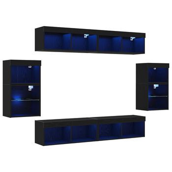 Conjunto De Mueble De Tv 8 Uds | Mueble De Salón | Gabinete De Tv Roble Negro Madera Contrachapada