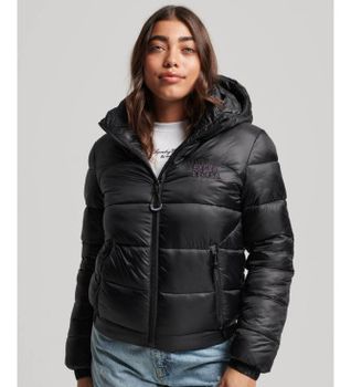 Superdry para mujer. W5011590A Cazadora bómber acolchada Sports negro (M), Casual, Sostenible, Nylon reciclado