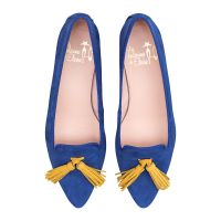 slipper punta ante azulon borlas amarillas - modelo dubai