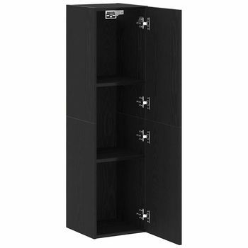 Mueble De Tv | Mueble De Salón | Gabinete De Tv De Pared Roble Negro 30,5 X 30 X 110 Cm