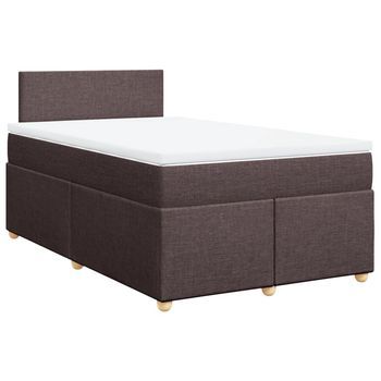 Cama Box Spring Con Colchón Tela Marrón Oscuro 120x190 Cm