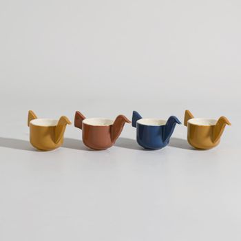 Set de 4 hueveras con forma de pájaro de gres multicolor