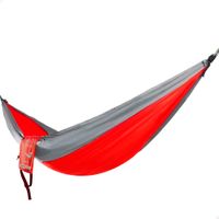 hamaca colgante camping ultraligera con cuerdas y mosquetones 300x140 cm rojo y gris