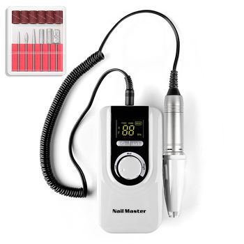 Pulidora De Uñas De 25w Con Batería Recargable, Hasta 30.000rpm. Velocidad Regulable. Incluye 6 Cabezales De Pulido Y 6 Limas. 7x4x14 Cm. Color: Blanco