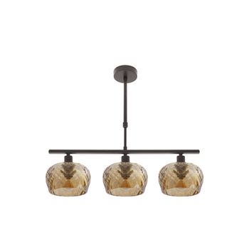 Lampara estela 3xe14 marron regx55x13 cm c/tulipas cristal tallado ambar