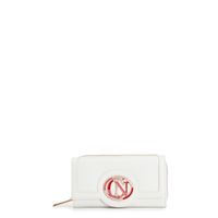 billetera grande con cremallera y solapa cream