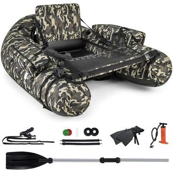 Barco De Pesca Inflable, Kayak Hinchable Con 2 Aletas, Bomba Manual, Costway, 146 X 109 X 44 Cm, Camuflaje