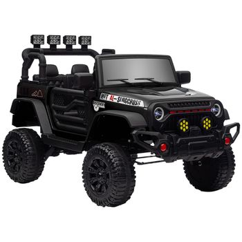 AIYAPLAY Coche Eléctrico Infantil 12V Mando a Distancia Faros LED Batería Bocina Música para Explorar 100x63x65 cm Negro   Aosom España