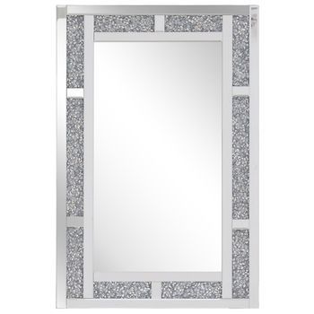 Espejo Colgante De Pared Rectangular Plateado 60 X 90 Cm Decoración Moderna Glamour Avrille