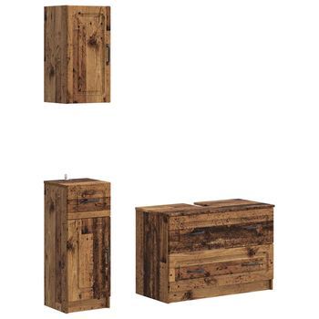 Juego De Armarios De Baño De 3 Piezas Utrecht Madera Envejecida Vidaxl
