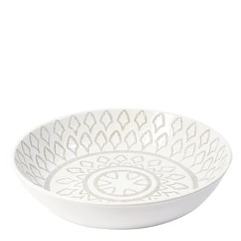 Ensaladera decorativa de cerámica blanca crema y gris d41
