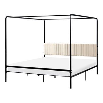 Cama Con Dosel De Metal Doble Con Estructura Metálica Y Cabecero Tapizado 180 X 200 Cm Negro Dannemois