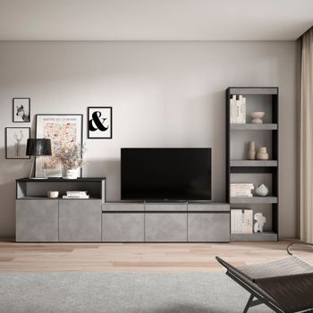 Mueble tv efecto madera cemento 310x35x186cm