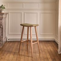 taburete de teca maciza con asiento de terciopelo acanalado 75 cm