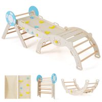 costway conjunto triangular 8 en 1 juguetes de escalada para bebes con rampa escalera y arco escalada montessori de madera con tema natural