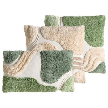 Conjunto De 3 Cojines Decorativos De Algodón Con Diseño Capitoné 45/30 X 45/50 Cm Verde/beige Alstonia