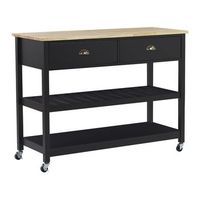 carrito de cocina negro encimera madera clara 2 estantes 2 cajones para cubiertos ruedas estilo moderno escandinavo navarino