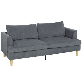 HOMCOM Sofá de 3 Plazas Tapizado en Pana Acolchado Grueso de Muelles Asiento Ancho 2 Almohadas 188x80x86 cm Gris Oscuro