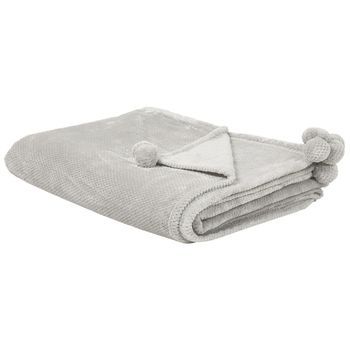 Manta De Poliéster Suave Gris Claro 200 X 220 Cm Con Pompones Saitler