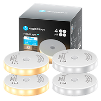 aigostar 4 piezas 3000k6500k luz nocturna magnetica led con sensor de movimiento luz armario adhesiva usb recargable 05w luz noche para habitacion pasillo cocina escaleras