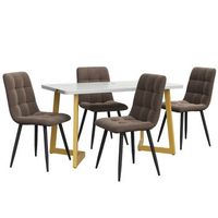 conjunto de mesa de 117 cm con patas doradas y 4 sillas marrones