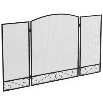 HOMCOM Pantalla protectora para chimenea, protector anti-chispas plegable de 3 piezas en metal para salón y dormitorio, 123 x 70 cm, Negro