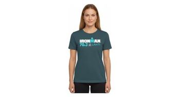 Camiseta de manga corta ironman 70 3 finlandia azul turquesa para mujer