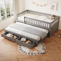 cama nido 90x200 cm  90x190 cm con 2 cajones y barandillas de seguridad - pino  contrachapado  mdf - gris sin colchon